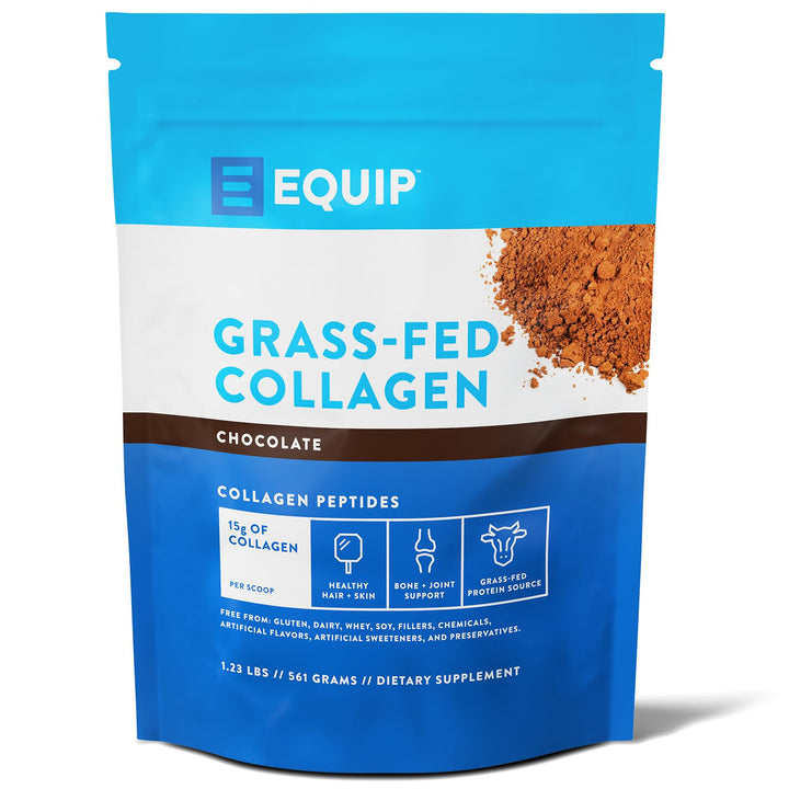 Equip Foods Grass Fed Collagen Powder | Hydrolyzed Bovine Collagen Peptides with Amino Acids | Prime Beef Collagen for Healthy Joints, Skin & Nails | Non-GMO, Paleo Friendly | 30 Servings, Chocolate