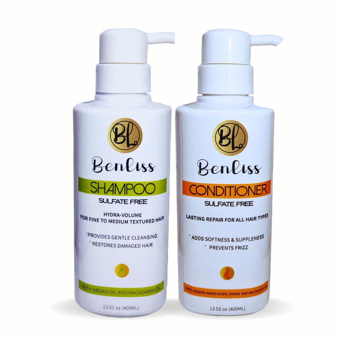 Benliss Shampoo and Conditioner Set With Argan and Macadamia Oil- Sulfate Free - For Straight, Curly, Frizzy, Dry - Hair Repair for Damaged Hair - Anti Frizz - Removing Split Ends