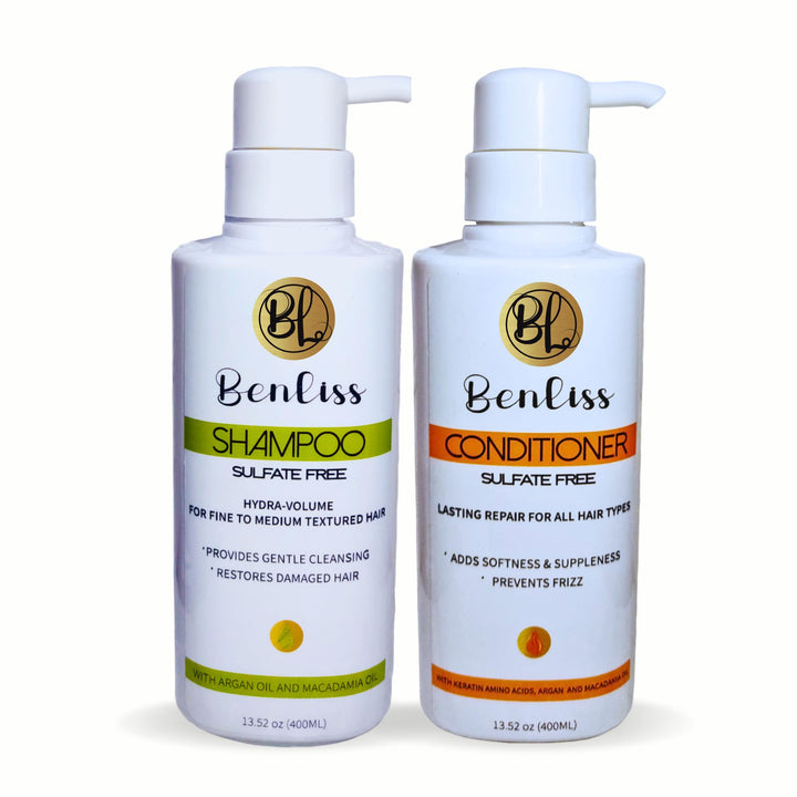 Benliss Shampoo and Conditioner Set With Argan and Macadamia Oil- Sulfate Free - For Straight, Curly, Frizzy, Dry - Hair Repair for Damaged Hair - Anti Frizz - Removing Split Ends
