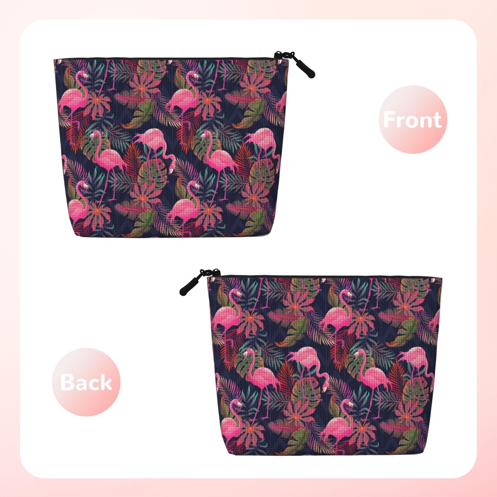 MINIOZE Tropical Pink Flamingo And Palm Leaves Makeup Bag Travel Cosmetic Bag Organizer Toiletry Bag Make Up Bags For Women Girls Large Light