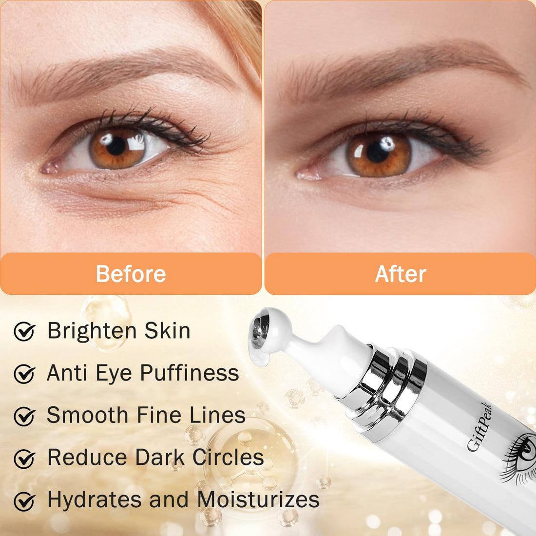 Caffeine Eye Serum for Dark Circles,Eye Serum Roller Eye Skin Care for Puffy Eye Bags Fine Lines Dark Circles Wrinkles Under Eye Cream For Women & Men 0.5 fl. oz