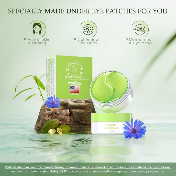 YOYORY Under Eye Patches - Eye Gel Masks for Wrinkles, Dark Circles, Puffy Eyes, Fine Lines, Eye Bags Treatment with Hyaluronic Acid Collagen, Moisturizing Hydrating 60 pcs,Green