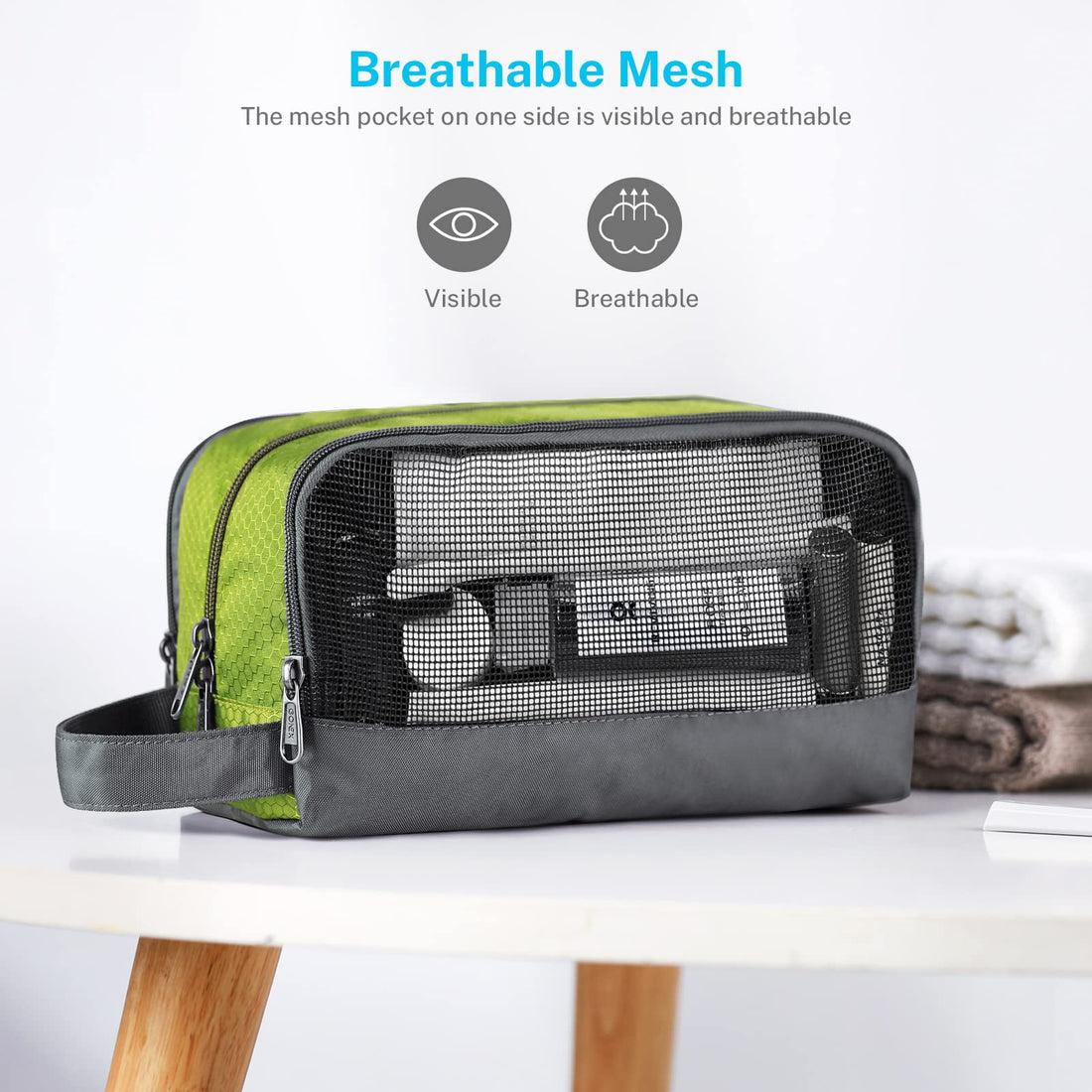 Gonex Travel Toiletry Bag Nylon, Dopp Kit Shaving Bag Toiletry Organizer Green