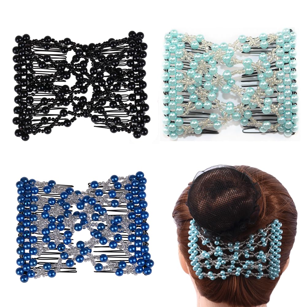 Casualfashion Hair Accessories Casualfashion Pack of 3 Awesome Ez Stretching Combs, Hand-beaded Double Combs Hair Clips for Women Girls