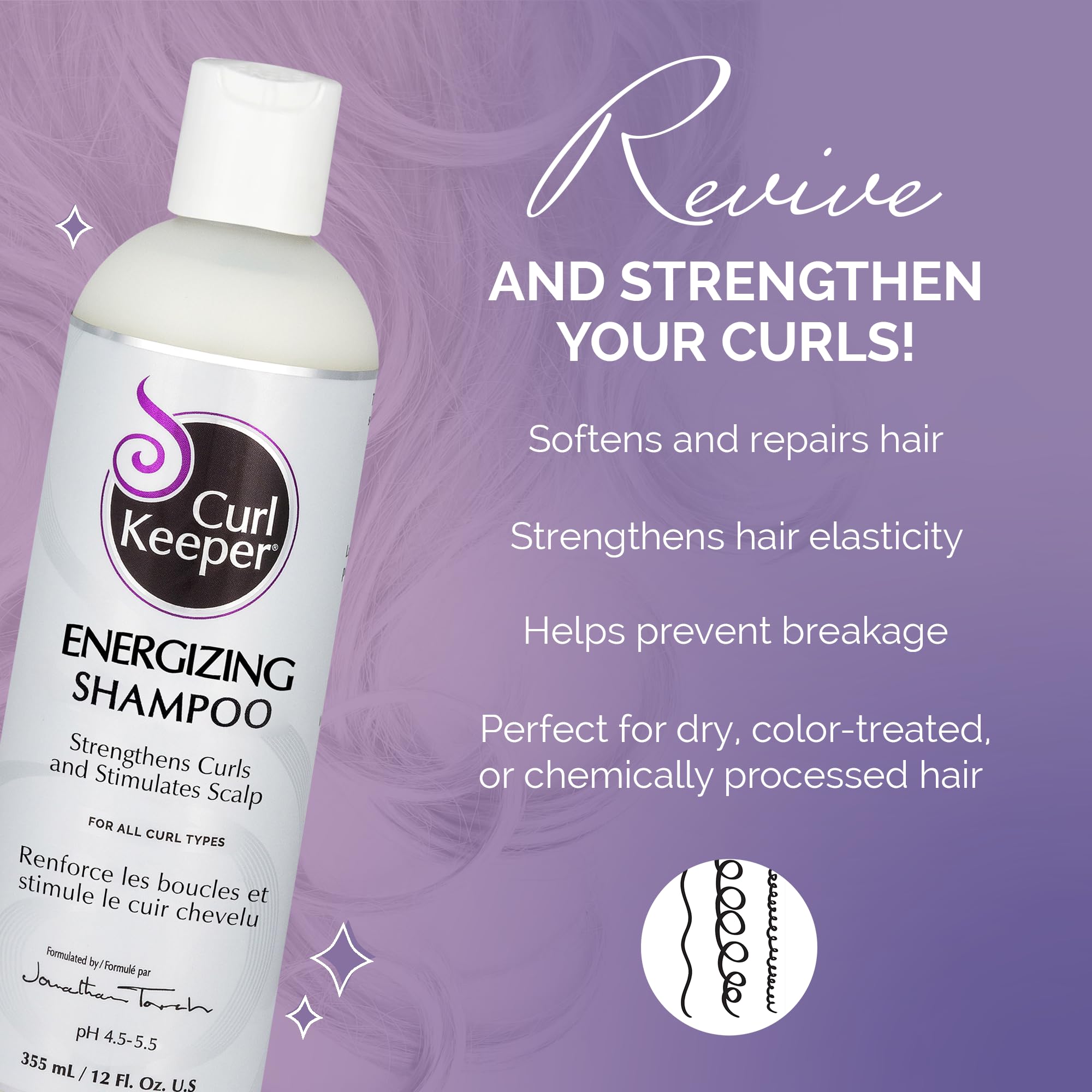 Curl Keeper Daily Energizing Shampoo for Curly Hair, 12 Fl Oz - Sulfate Free Formula Strengthens and Invigorates Curls, Restoring Scalp Health
