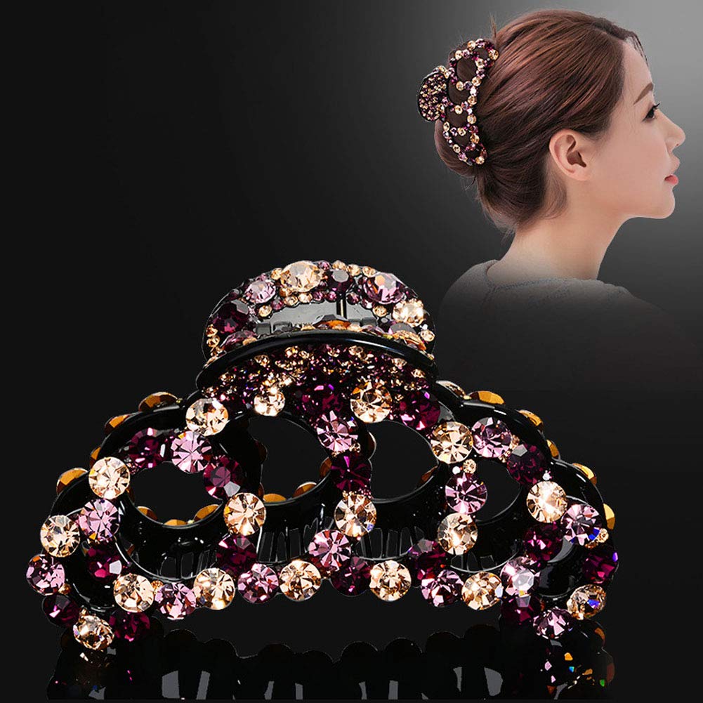 Suoirblss Woman Glinted Crystal Hair Clip Claw Pins Large Fancy Rhinestones Claw Clip Jaw Clips for Thick Hair (Purple champagne)