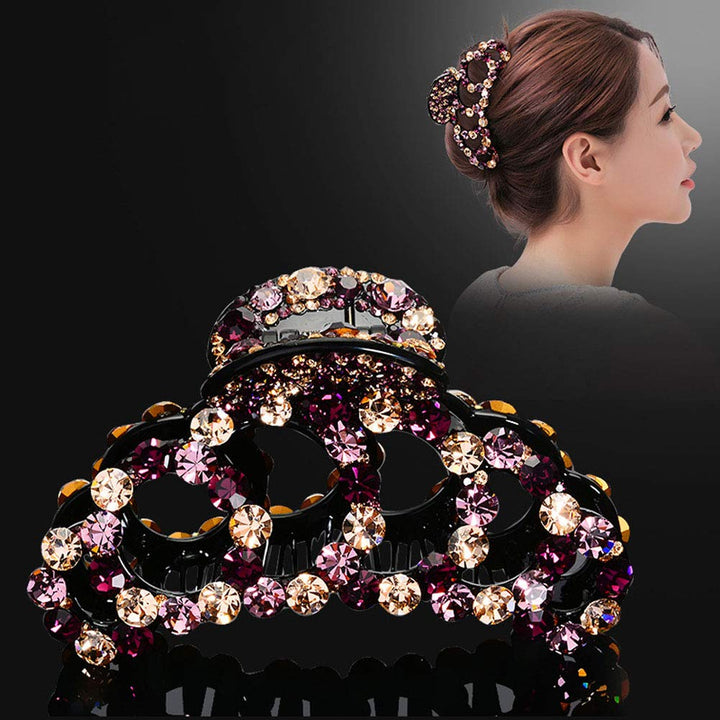 Suoirblss Woman Glinted Crystal Hair Clip Claw Pins Large Fancy Rhinestones Claw Clip Jaw Clips for Thick Hair (Purple champagne)