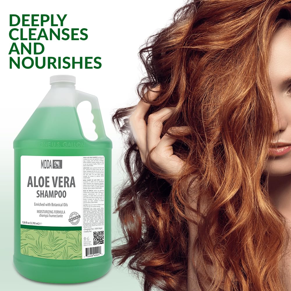 MODA - Moisturizing Shampoo for All Hair Types, Aloe Vera, 128 Oz, Professional - Deeply Cleanses and Conditions, Strengthens, Restores and Shine your Hair