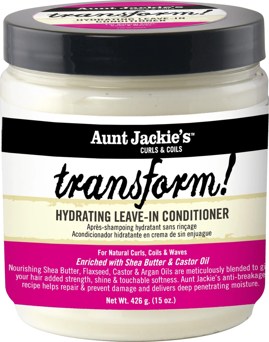 Aunt Jackie's Curls and Coils Transform Hydrating Leave-In Creme Conditioner for All Hair Types and Textures, 15 oz