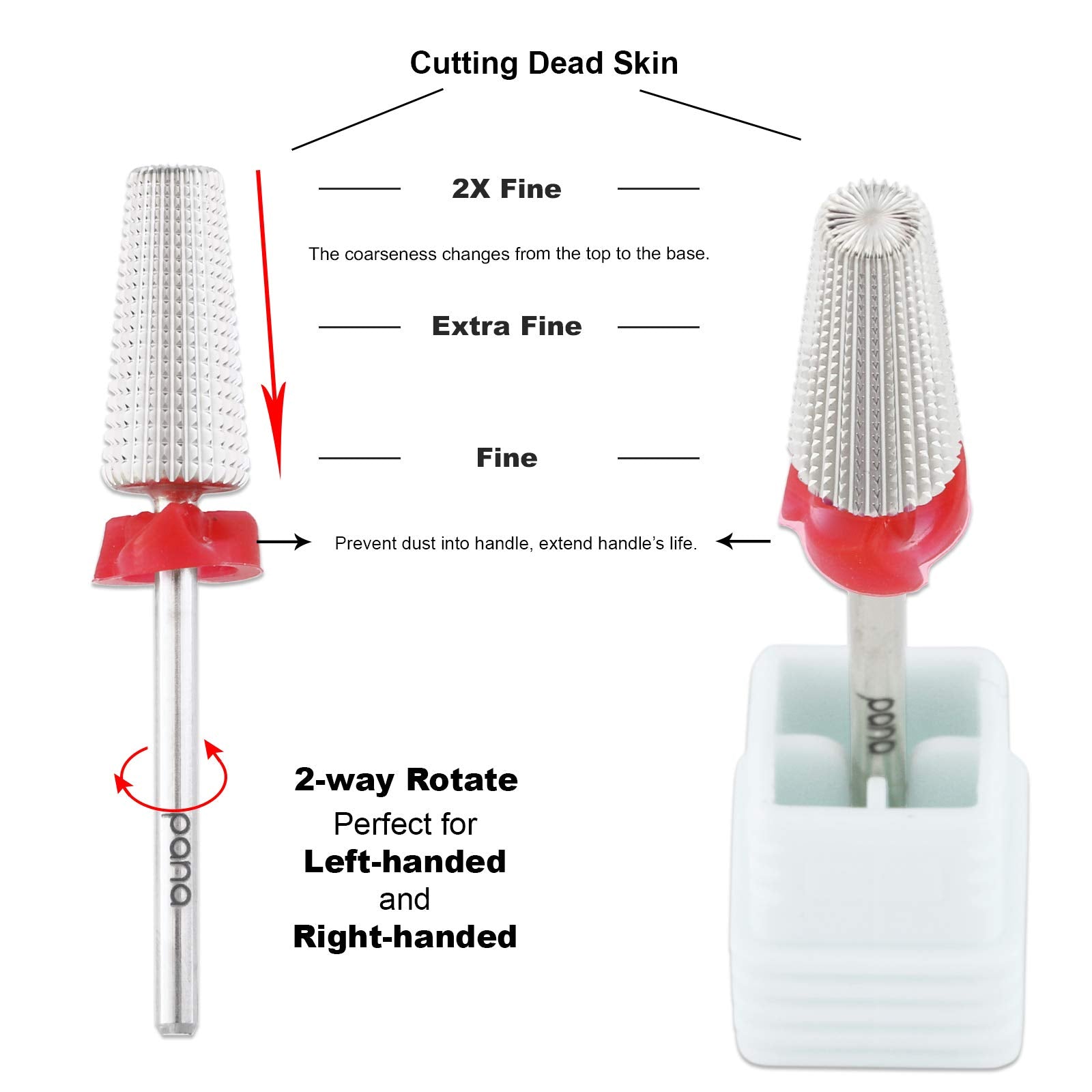 PANA Nail Carbide 5 in 1 Bit - Two Way Rotate use for Both Left and Right Handed - Fast Remove Acrylic or Hard Gel - 3/32 Shank - Manicure, Nail Art, Drill Machine (Fine - F, Silver)