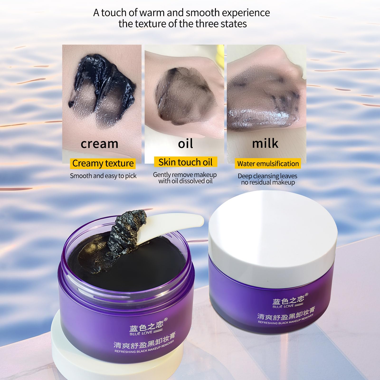 BLUE LOVE Waterproof Makeup Remover Cleansing Cream for Eyes, Face & Lips - Deep Cleaning Moisturizing Balm, Gentle Makeup Melting for All Skin Types