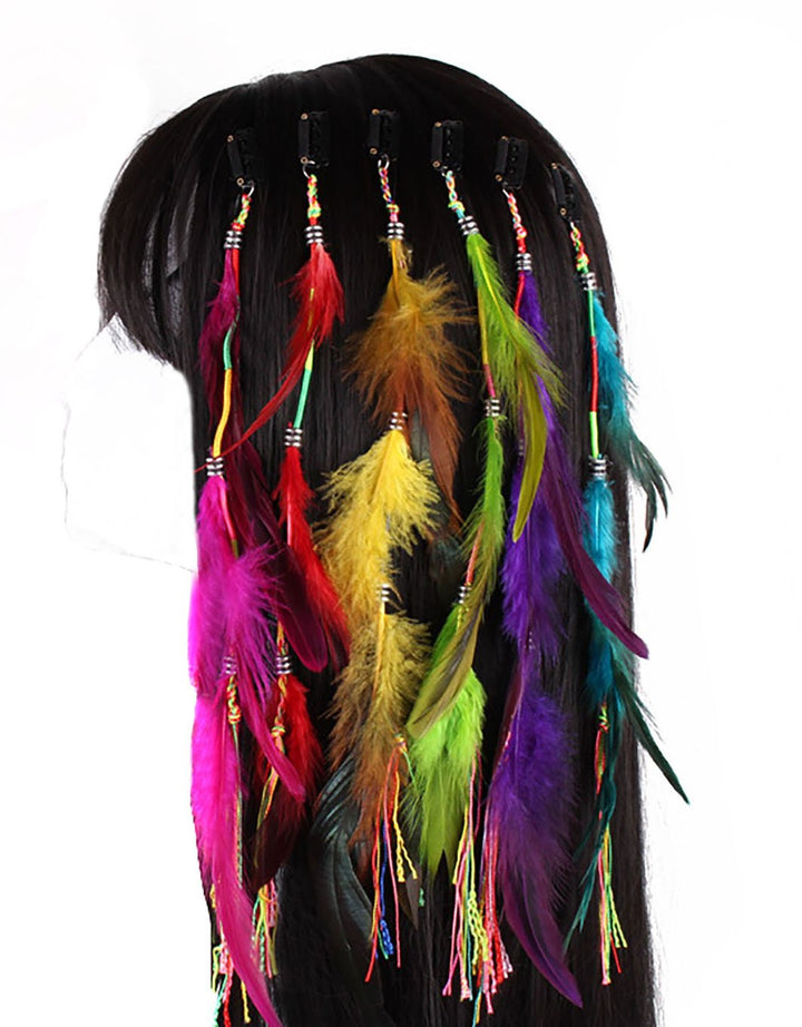 Set of 6 Handmade Boho Hippie Hair Extensions with Feather Clip Comb Hairpin Headdress DIY Accessories for Girls Women Lady