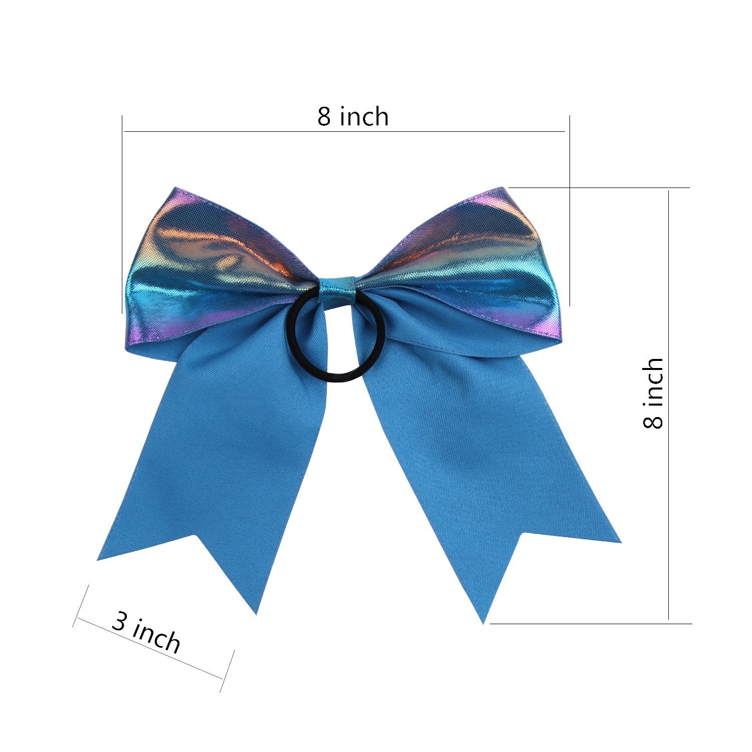 Metallic Sequin and Holographic 8 Inch Cheer Bow Cheerleader Cheerleading Jumbo Cheer Bow Hair Tie(Blue Holographic)