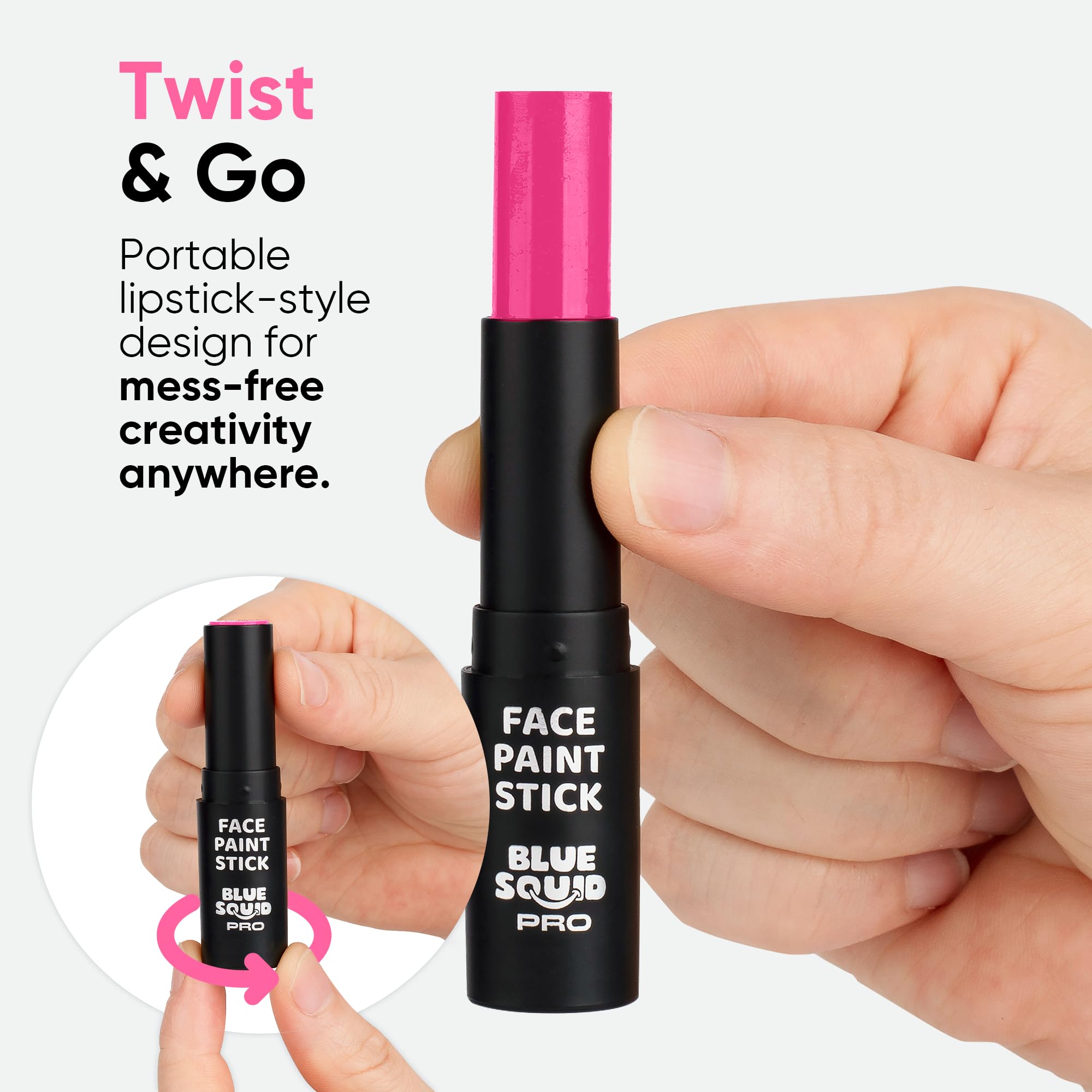 Blue Squid PRO Pink Face Paint Stick - Waterproof Body Paint For Adults & Kids Eye Black Baseball, Eyeblack Softball - Vegan Hypoallergenic Twist-Up Non-Toxic Makeup Stick - Cosplay, Sports & SFX