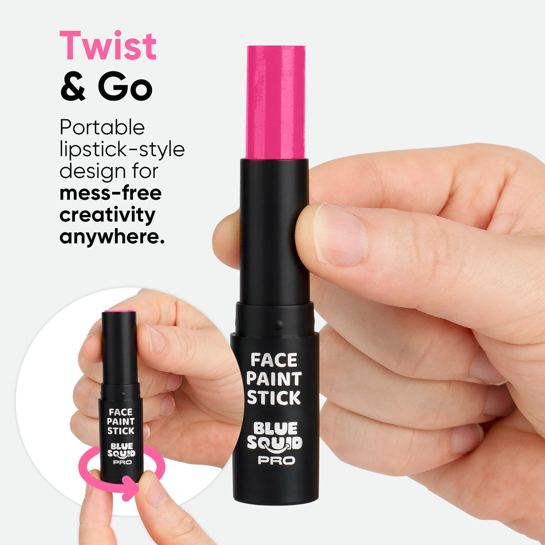 Blue Squid PRO Pink Face Paint Stick - Waterproof Body Paint For Adults & Kids Eye Black Baseball, Eyeblack Softball - Vegan Hypoallergenic Twist-Up Non-Toxic Makeup Stick - Cosplay, Sports & SFX