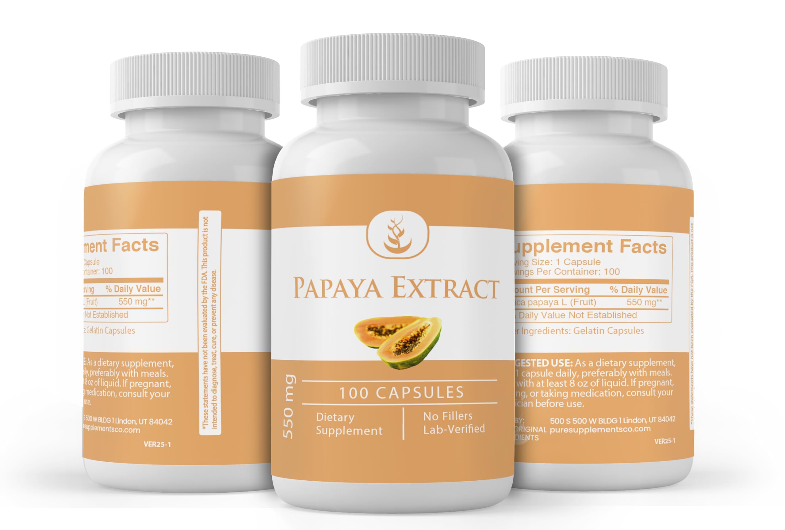 PURE ORIGINAL INGREDIENTS Papaya Extract, (100 Capsules) Always Pure, No Additives Or Fillers, Lab Verified