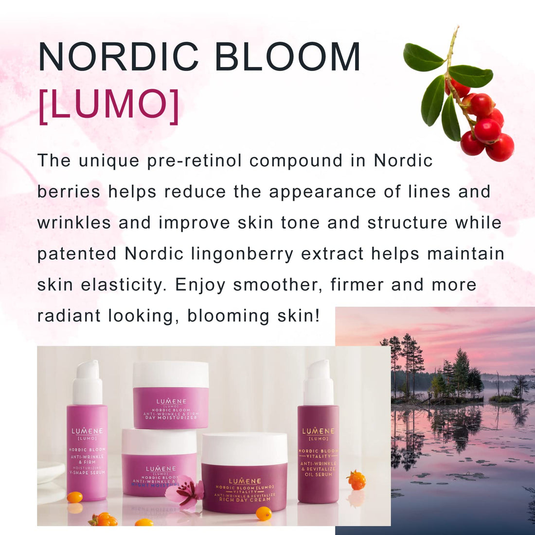Lumene Nordic Bloom [Lumo] Anti-Wrinkle & Firm Day Moisturizer - Anti Aging Cream for Visibly Firm, Radiant & Smooth Skin - Formulated with Pre-Retinol Complex + Lingonberry Extract (1.7 oz)