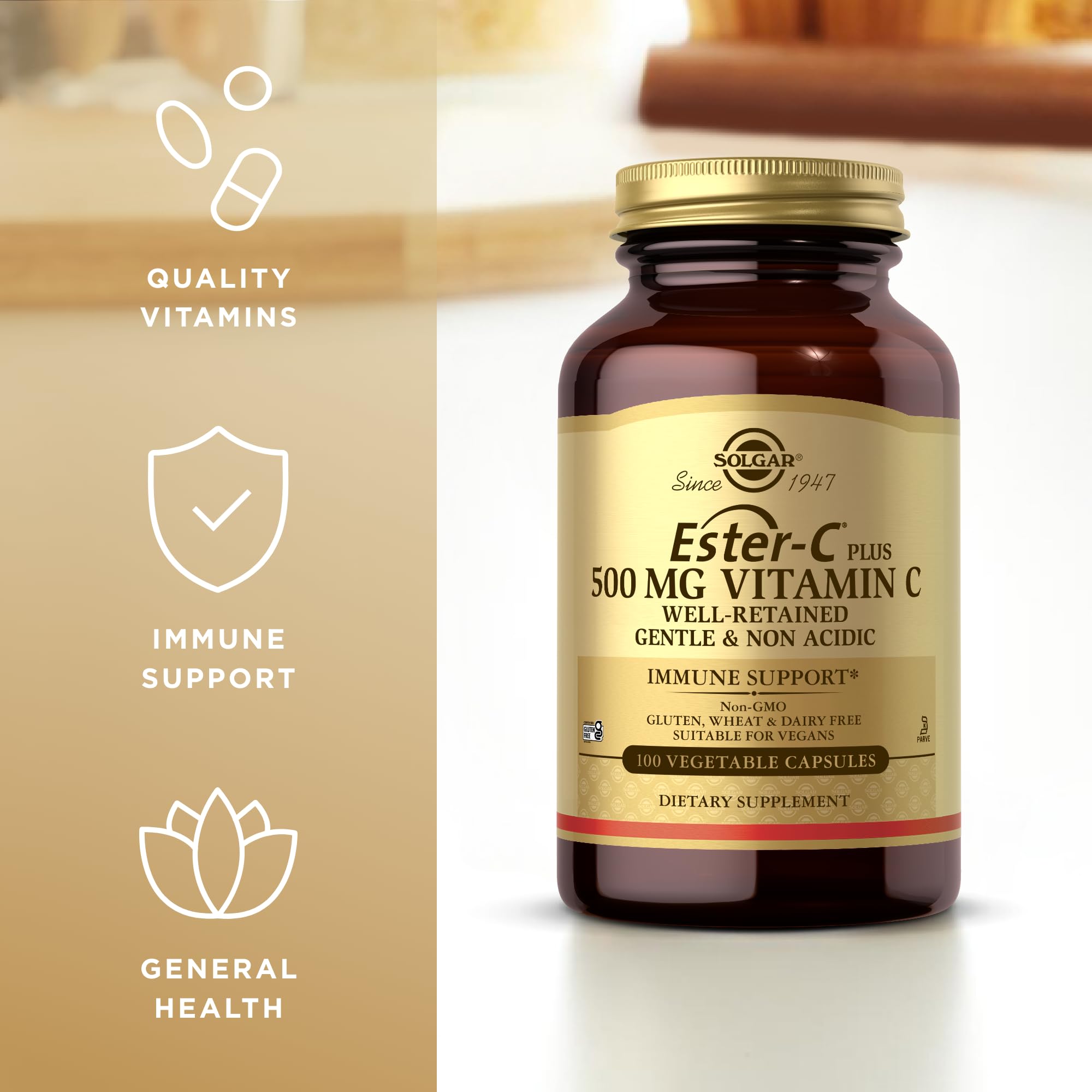 Solgar Ester-C Plus 500 mg Vitamin C (Ascorbate Complex) - 100 Vegetable Capsules, Pack of 2 - Antioxidant & Immune Support - Non GMO, Vegan, Gluten Free, Kosher - 200 Total Servings