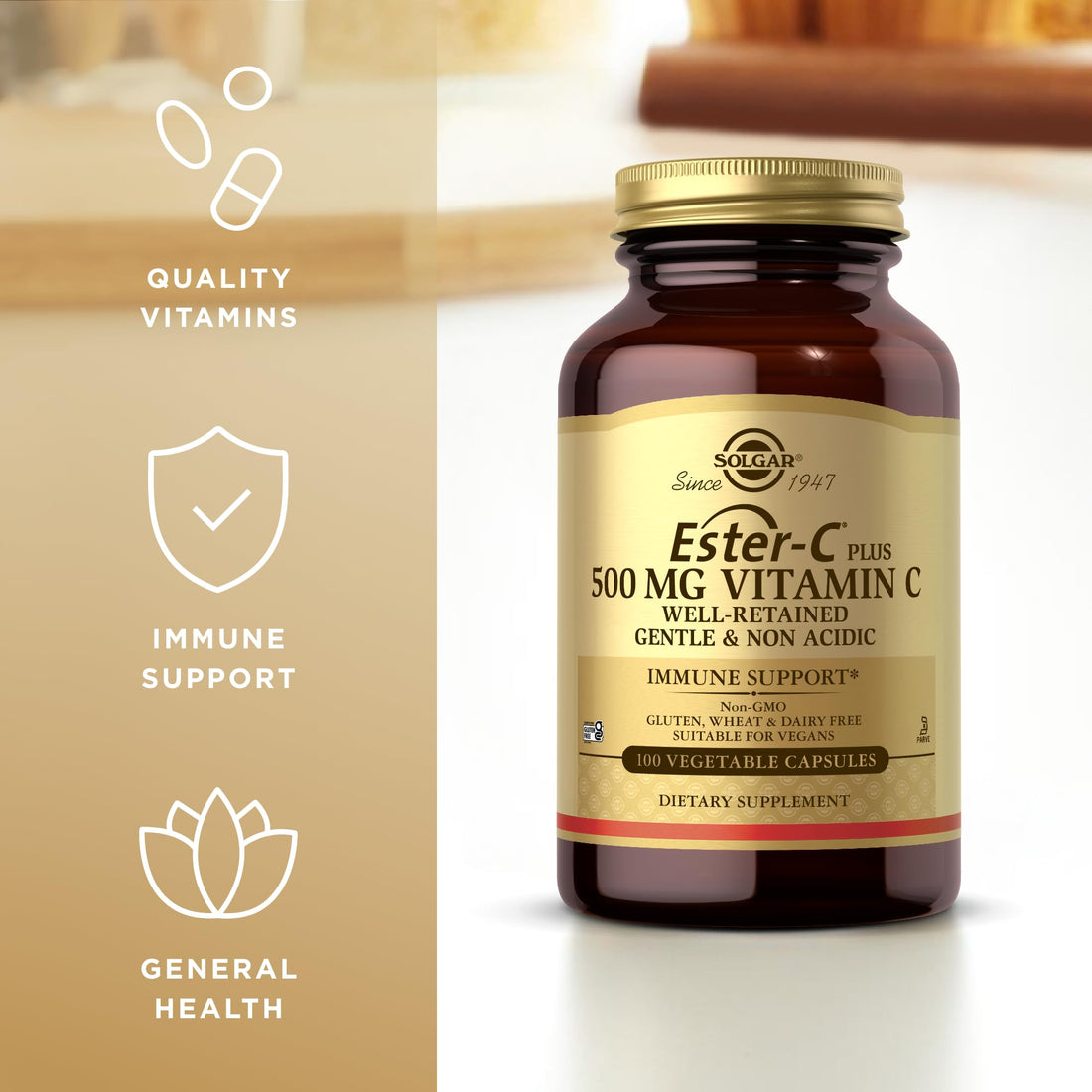 Solgar Ester-C Plus 500 mg Vitamin C (Ascorbate Complex) - 100 Vegetable Capsules, Pack of 2 - Antioxidant & Immune Support - Non GMO, Vegan, Gluten Free, Kosher - 200 Total Servings