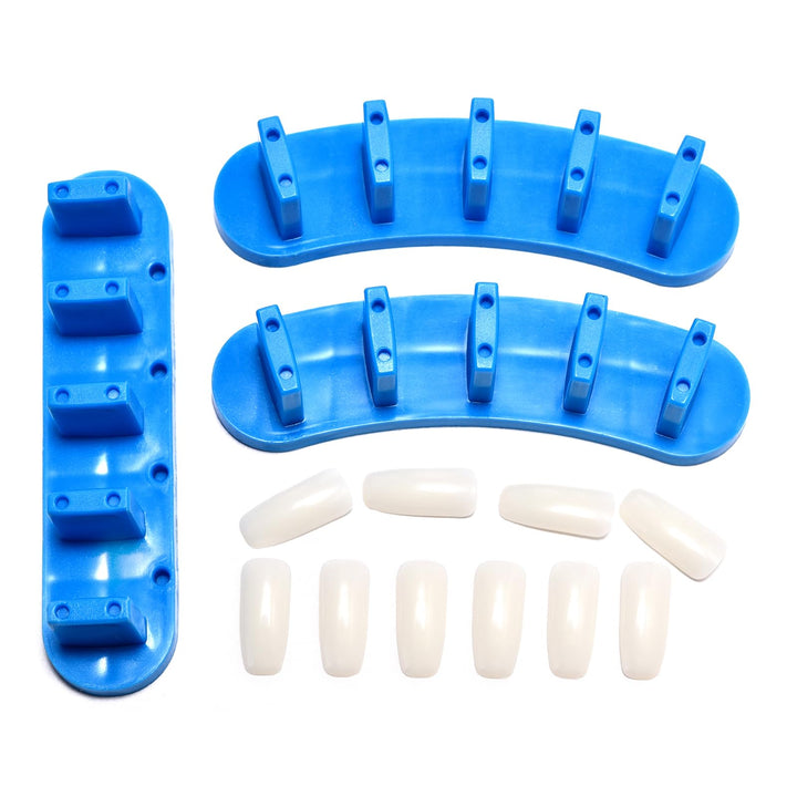 Blue: Rolabling 3 Pcs False Nail Art Tips Practice Display Stand Tool for Gel Nail Polish DIY Nail Training Tools (Blue)