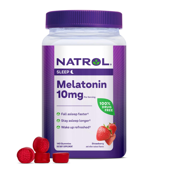 Natrol Melatonin Gummies, Sleep Support for Adults, Melatonin 10 mg, 140 Strawberry-Flavored, Up to 70 Days