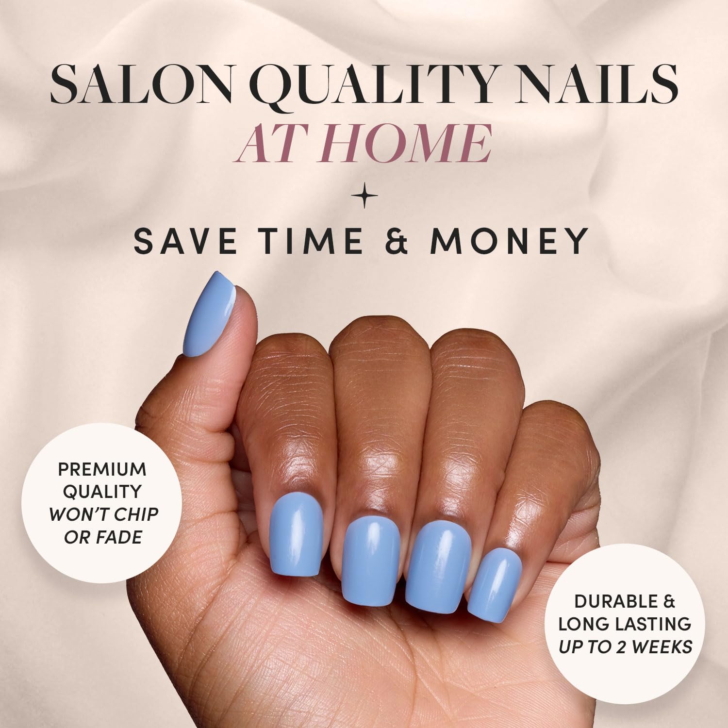 Glamnetic Press On Nails - Cashmere Blue | Opaque Soft Pale Sky Blue Short Squoval Fake Nails, Salon Quality | 15 Sizes - 30 Nail Kit