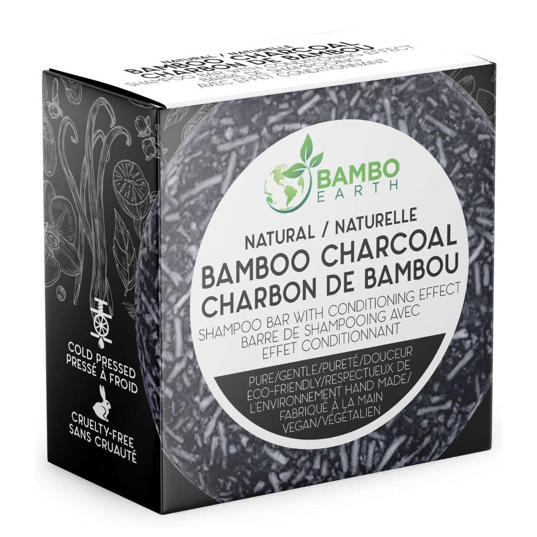BAMBOEARTH Solid Shampoo Bar And Conditioner Effect Hair Soap – 100% Organic Shampoo Bars For Hair With All Natural Plant Based Essential Oils And Zero Waste Biodegradable Packaging (Bamboo Charcoal)