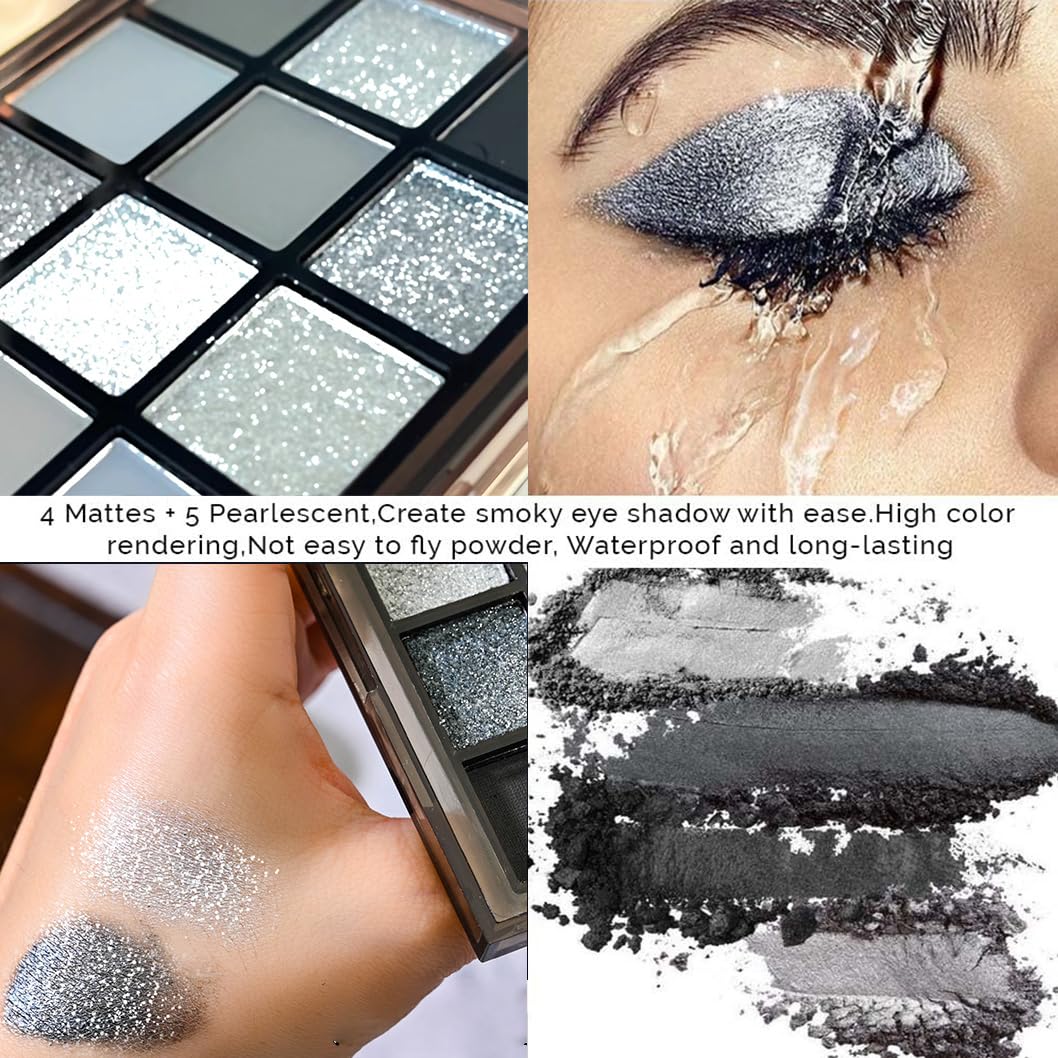 GUANTIAN Black Smoky Eye shadow Palette, 15 Colors True Black Dark Grey Smokey Goth Makeup Pallet, 15 Soft Matte Shimmer High Pigmented Basic White Gray black eyeshadow for woman