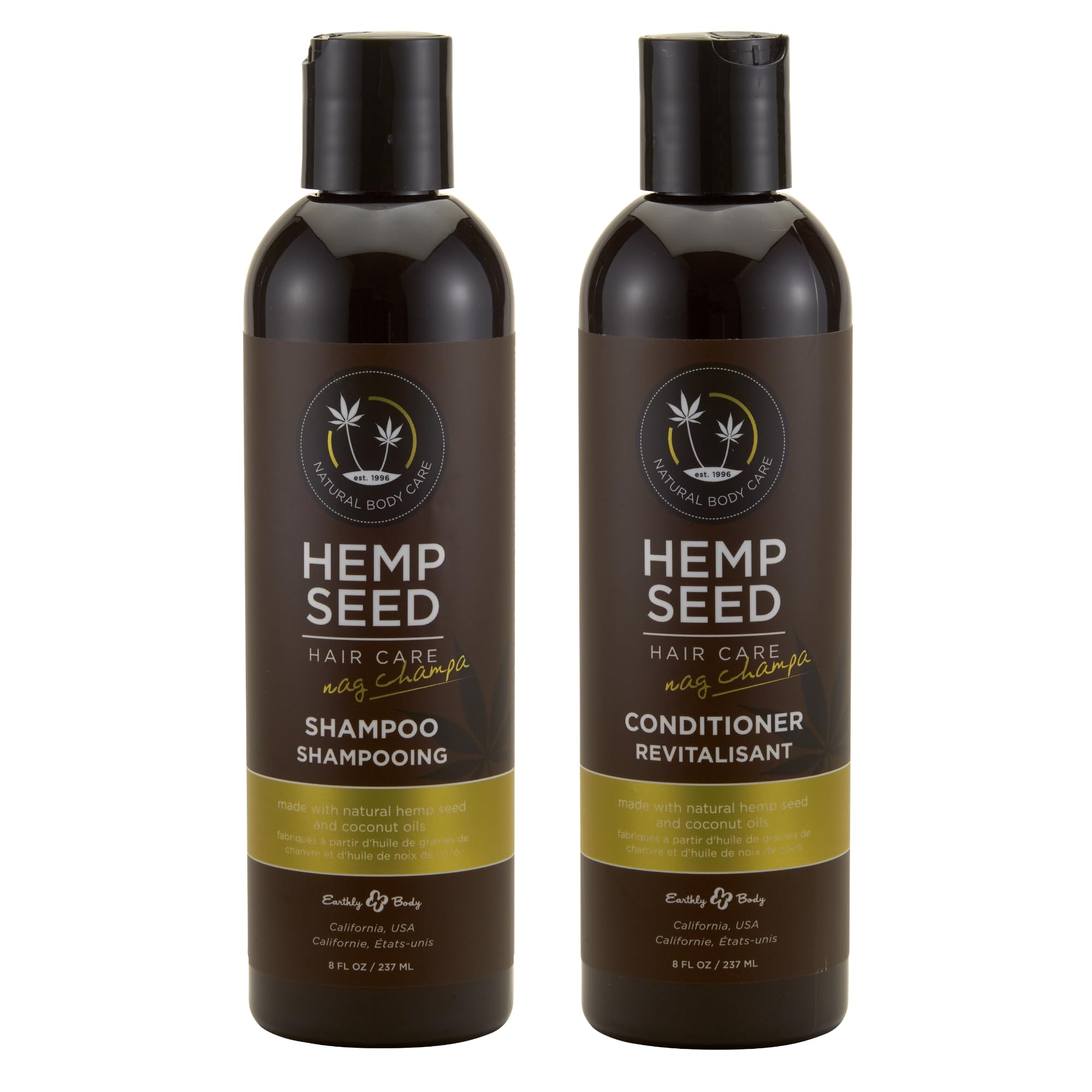 Hemp Seed Hair Care Shampoo + Conditioner, Nag Champa - 8 oz Each - With Hemp Seed Oil & Coconut Oil - Vegan, Cruelty Free