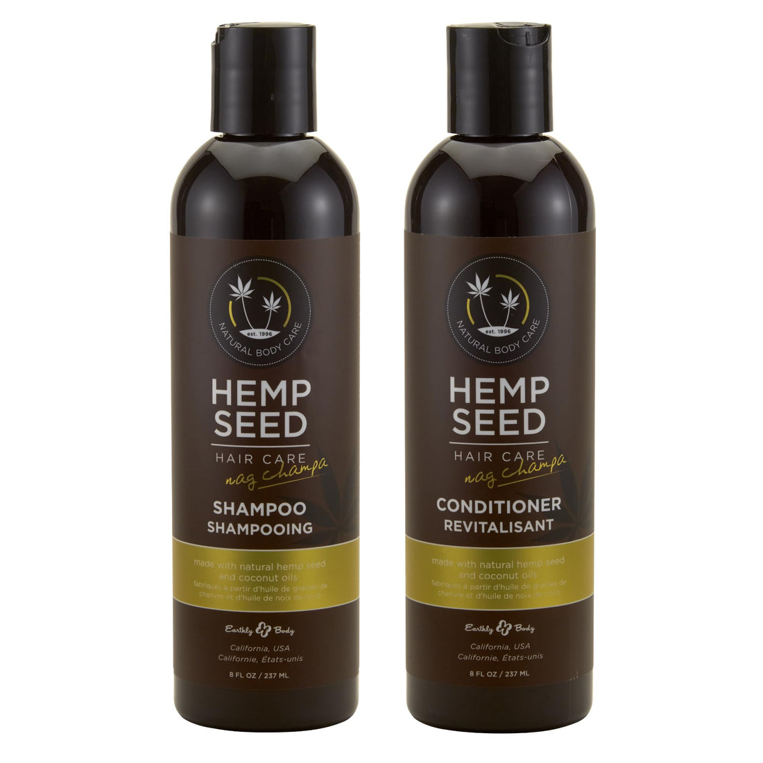 Hemp Seed Hair Care Shampoo + Conditioner, Nag Champa - 8 oz Each - With Hemp Seed Oil & Coconut Oil - Vegan, Cruelty Free