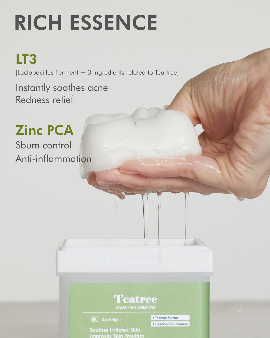 DERMAL Teatree Calming Toner Pad - Korean Toner Pad for Calming & Acne Improvement with Zinc PCA - Vegan Gauze Tencel Square Pads - Travel Kit 12 Pads, 3 Pack (Total 36 Pads)