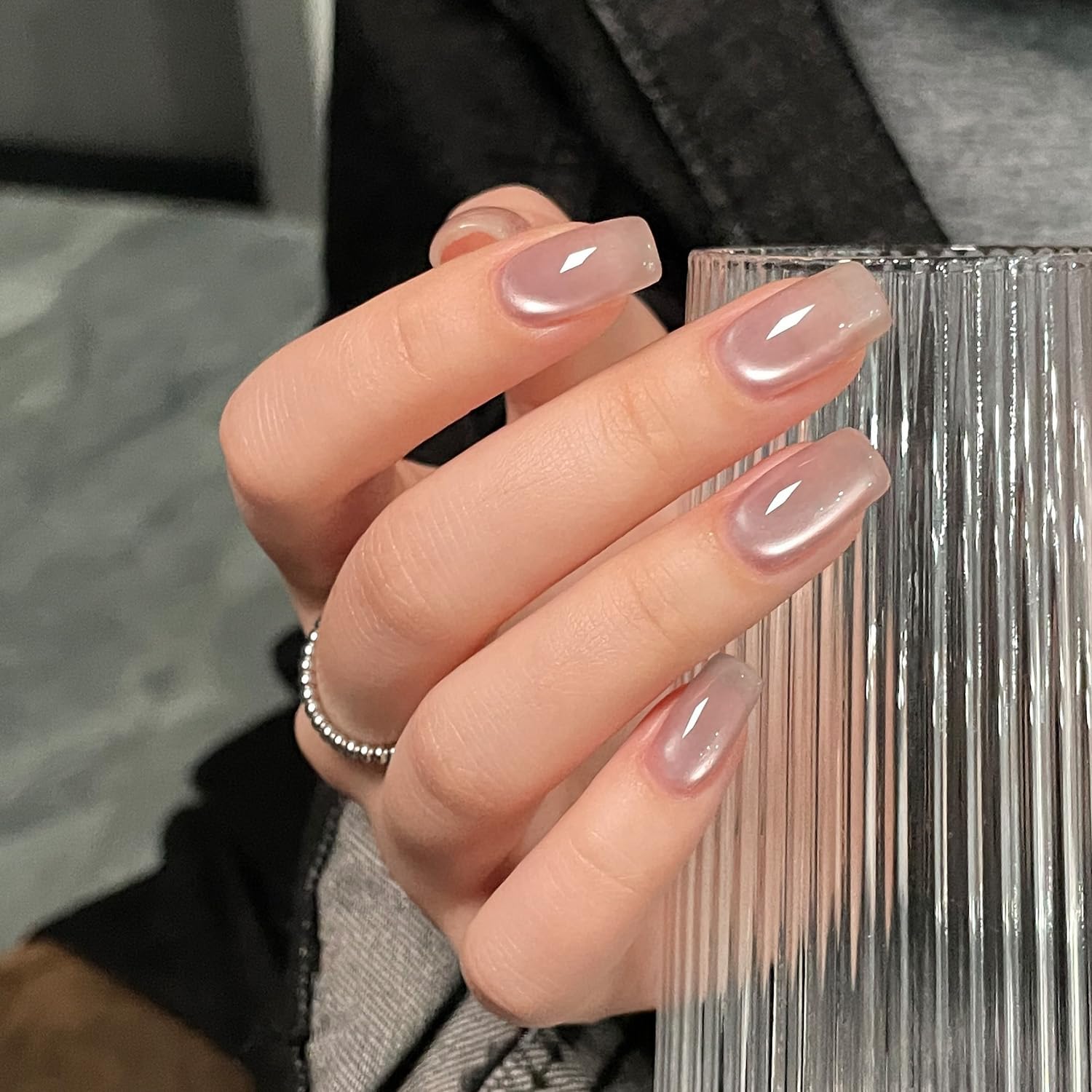 GAOY Jelly Nude Cat Eye Gel Nail Polish, 16ml Glitter Holographic Nail Polish with Magnet, Reflective Translucent UV Gel, 3095 Soft Dawn