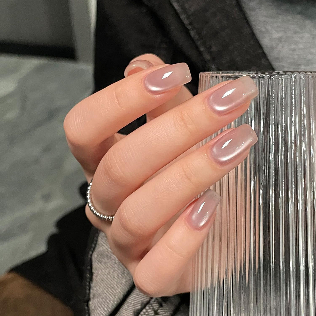 GAOY Jelly Nude Cat Eye Gel Nail Polish, 16ml Glitter Holographic Nail Polish with Magnet, Reflective Translucent UV Gel, 3095 Soft Dawn