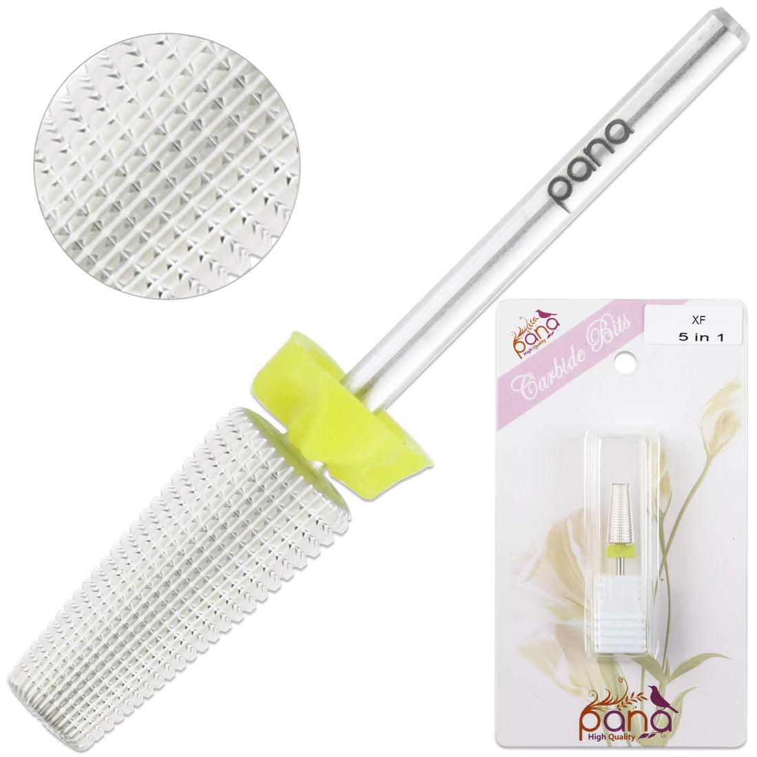 PANA Nail Carbide 5 in 1 Bit - Two Way Rotate use for Both Left and Right Handed - Fast remove Acrylic or Hard Gel - 3/32 Shank - Manicure, Nail Art, Drill Machine (Extra Fine - XF, Silver)