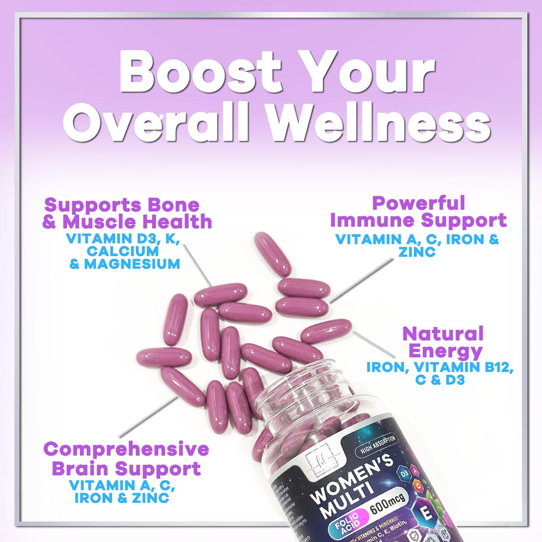 Womens Multivitamin - Once Daily Women's Multi with Vitamin A, B6, B12, C, D, Biotin, Folate, Iron & Zinc, Energy & Immune Health Support, Gluten-Free Complete Multivitamin for Women - 60 Softgels