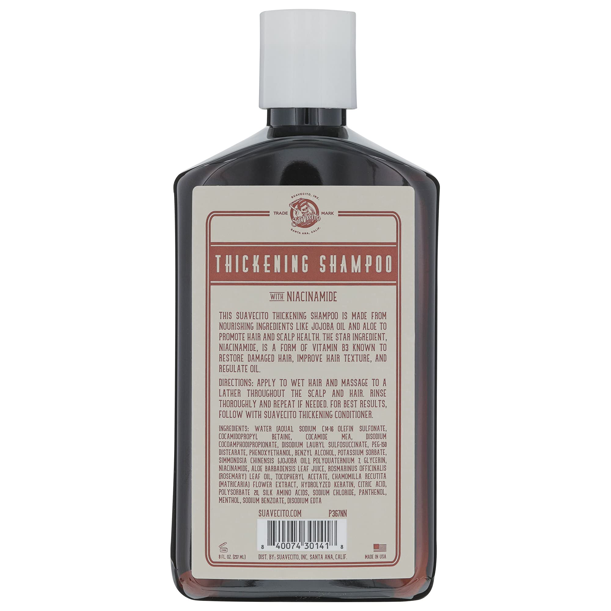 Suavecito Hair Thickening Shampoo With Niacinamide For Thinning Hair - Vitamin B3 Shampoo Repairs Damaged Hair, Improves Health And Fights Hair Loss