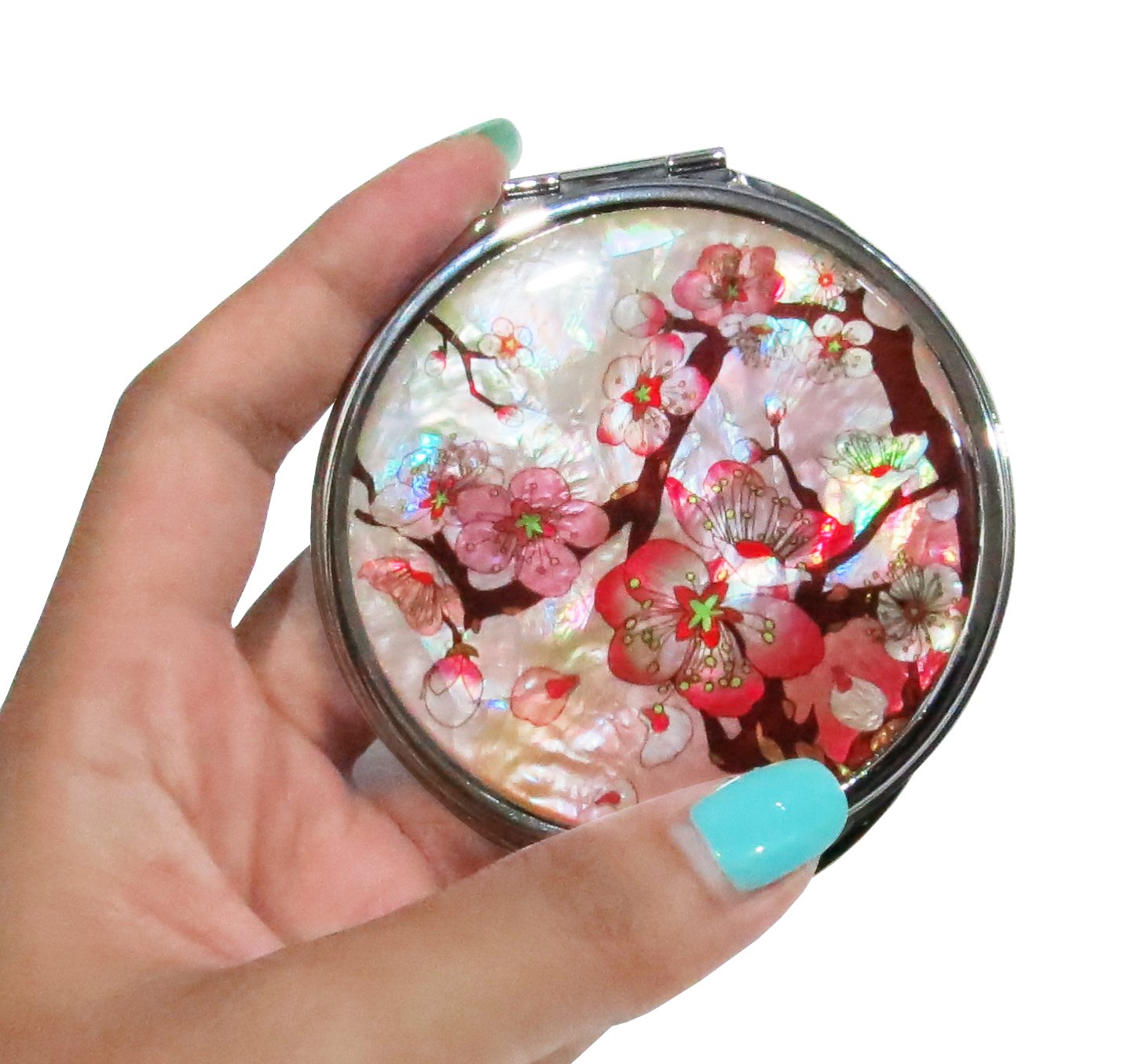 Compact Makeup Mirror Cosmetic Korean Mother Of Pearl Lacquered Apricot Tree #33