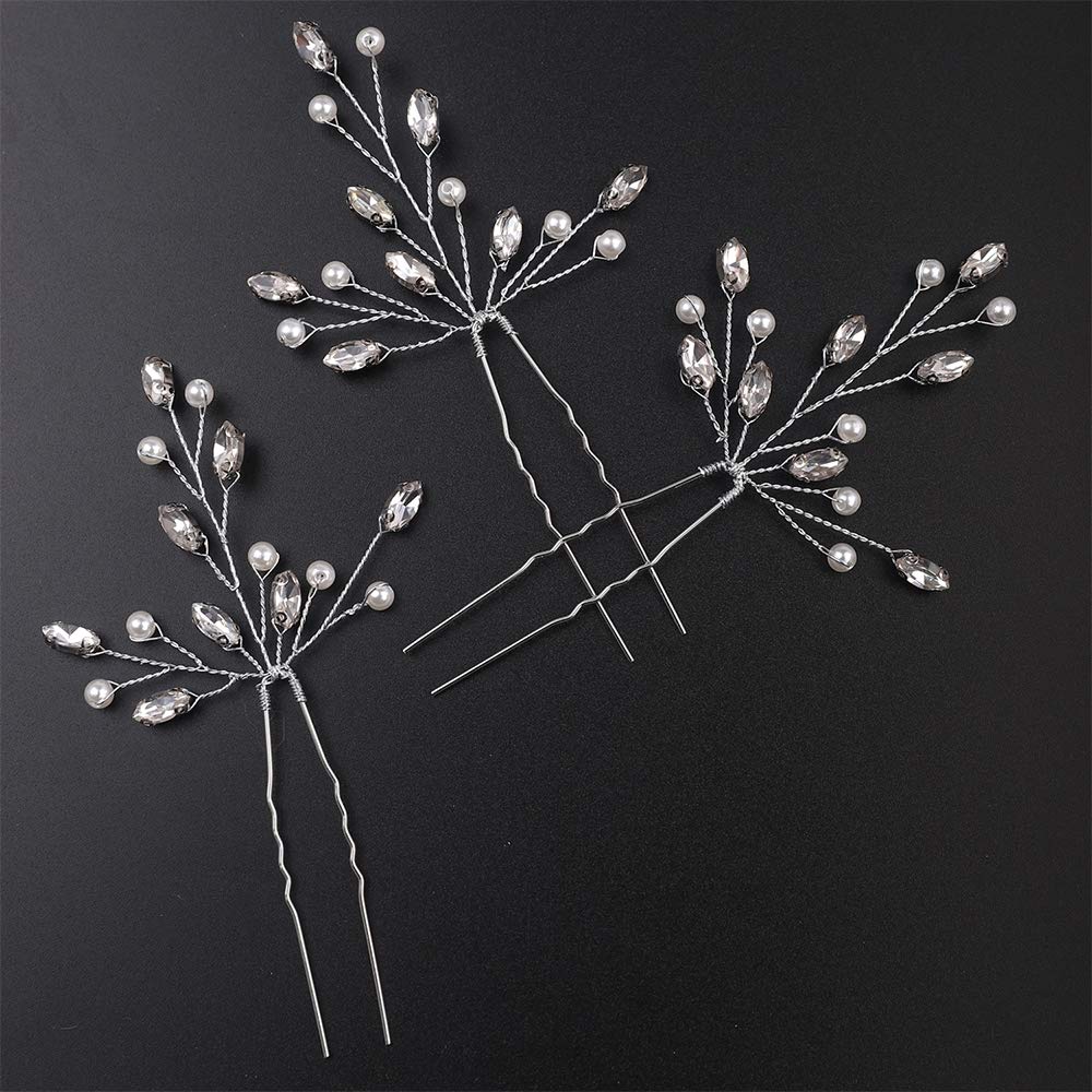 Aimimier Bridal Wedding Hair Pins Silver Crystal Hair Piece Pearl Bobby Pins Rhinestone Bridesmaids Hair Pin Wedding Hair Pins Hair Accessories for Women and Bride (Silver)