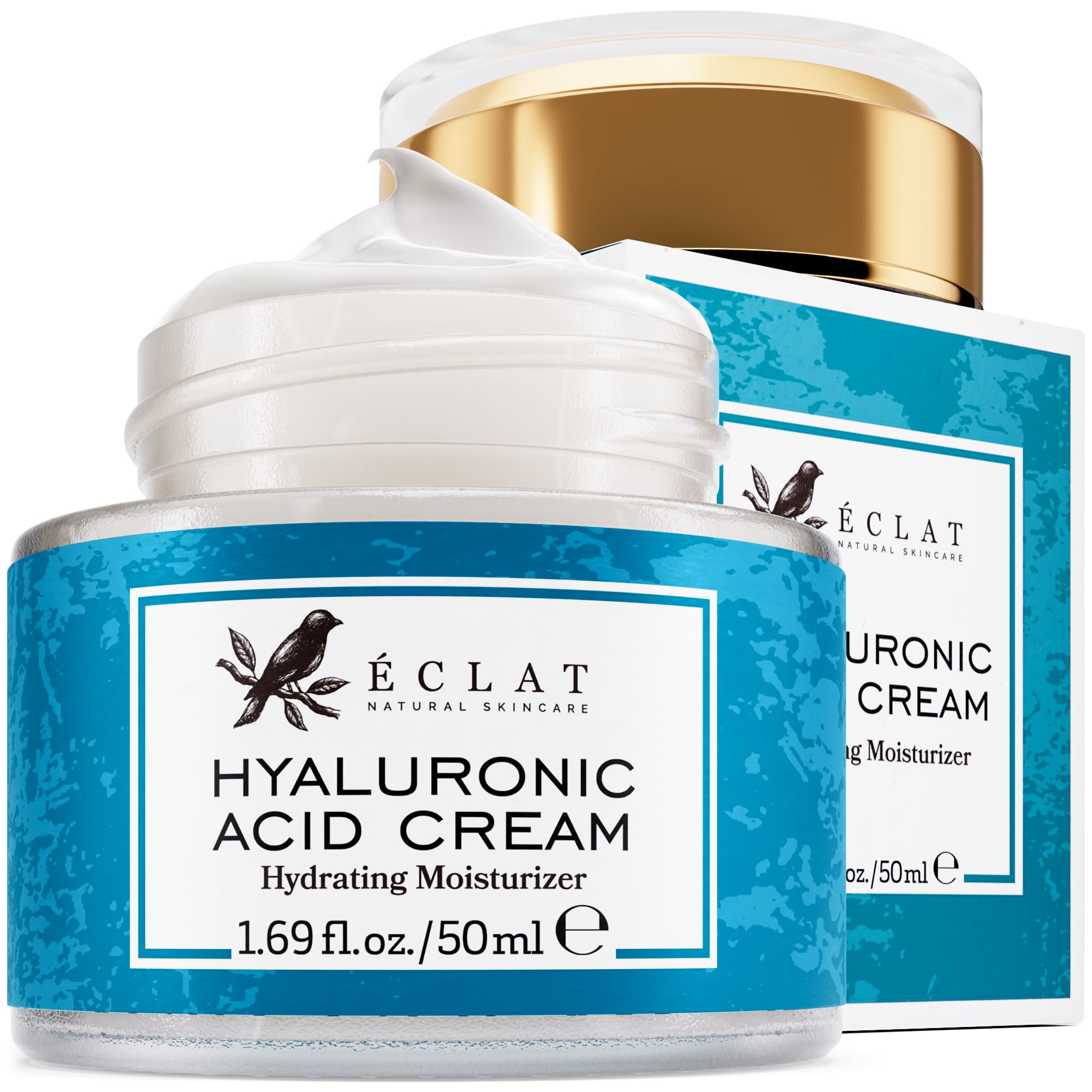 Eclat Skincare Hyaluronic Acid Moisturizer – Anti Aging Face Cream with Vitamin C, Hydrating Facial Moisturizer for Women & Men - Anti Wrinkle Day & Night Cream - Hyaluronic Acid Face Lotion 1.7 fl oz