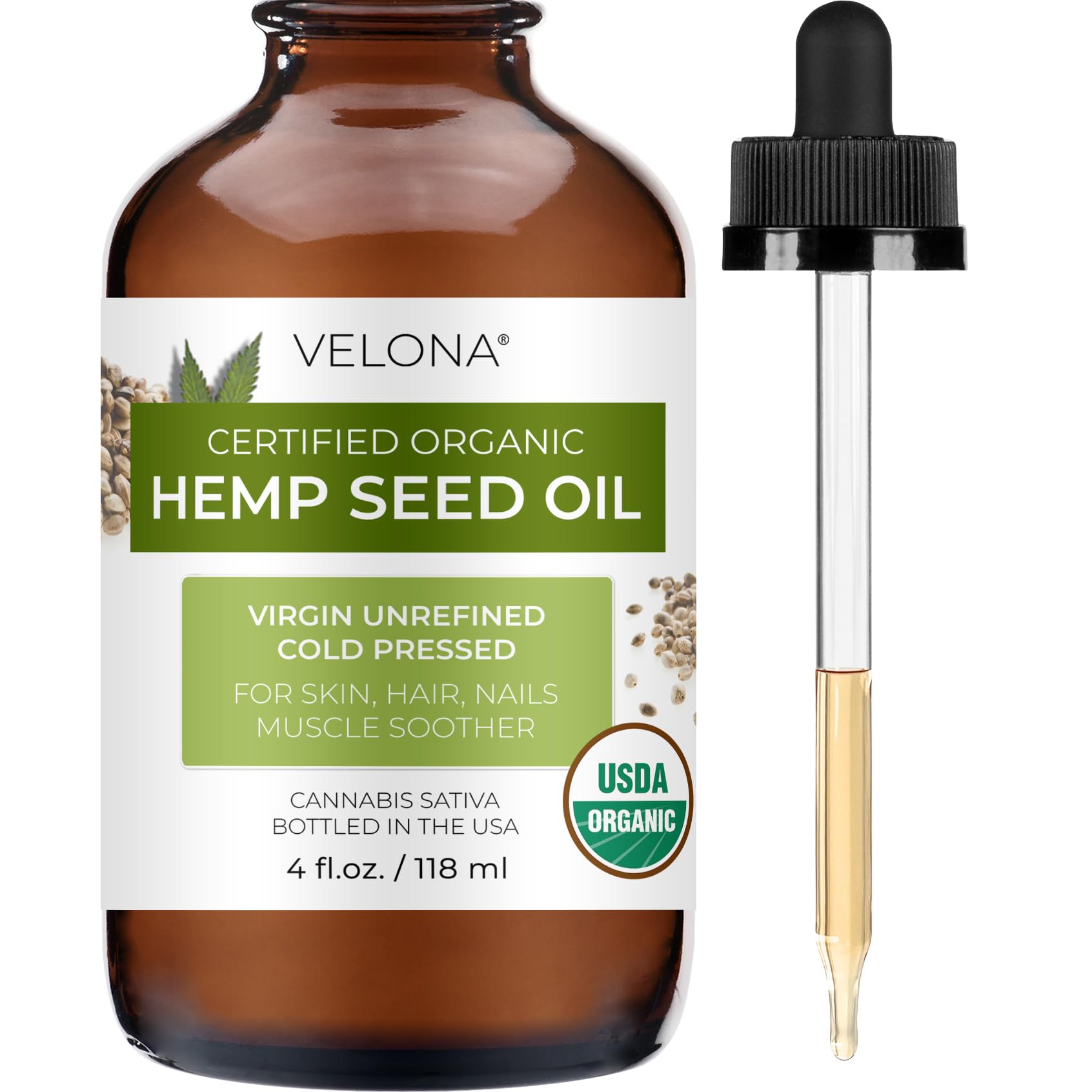 velona Hemp Seed Oil USDA Certified Organic - 4 fl oz | 100% Pure and Natural Carrier Oil | Unrefined, Cold Pressed | Hair, Body, Face & Skin Care | Use Today - Enjoy Results…