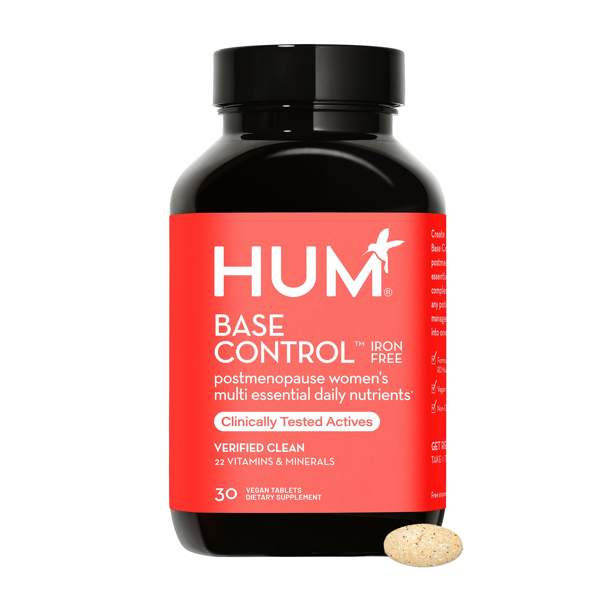HUM Base Control -Iron Free,Daily Women's Minerals with B Complex, Vitamin C, 22 Micro-Nutrients to Support Postmenopausal Women - Non-GMO, Soy-Free, Gluten-Free (30-Count)