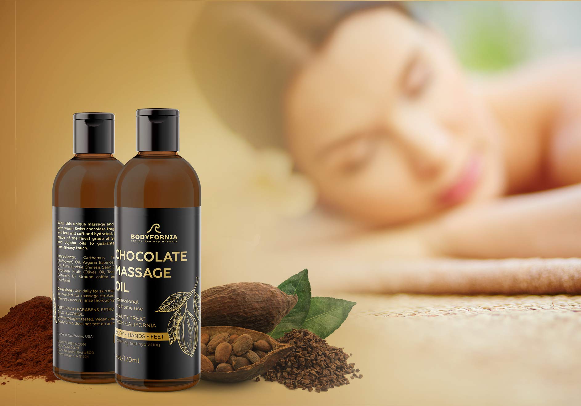 BODYFORNIA Chocolate Body Vegan Oil Best Massage, Pure Moisturizing Oil NATURAL Organic Jojoba Oil, Moisturizing Multi-Purpose Oil for Hands, Feet, and Bodyingredients