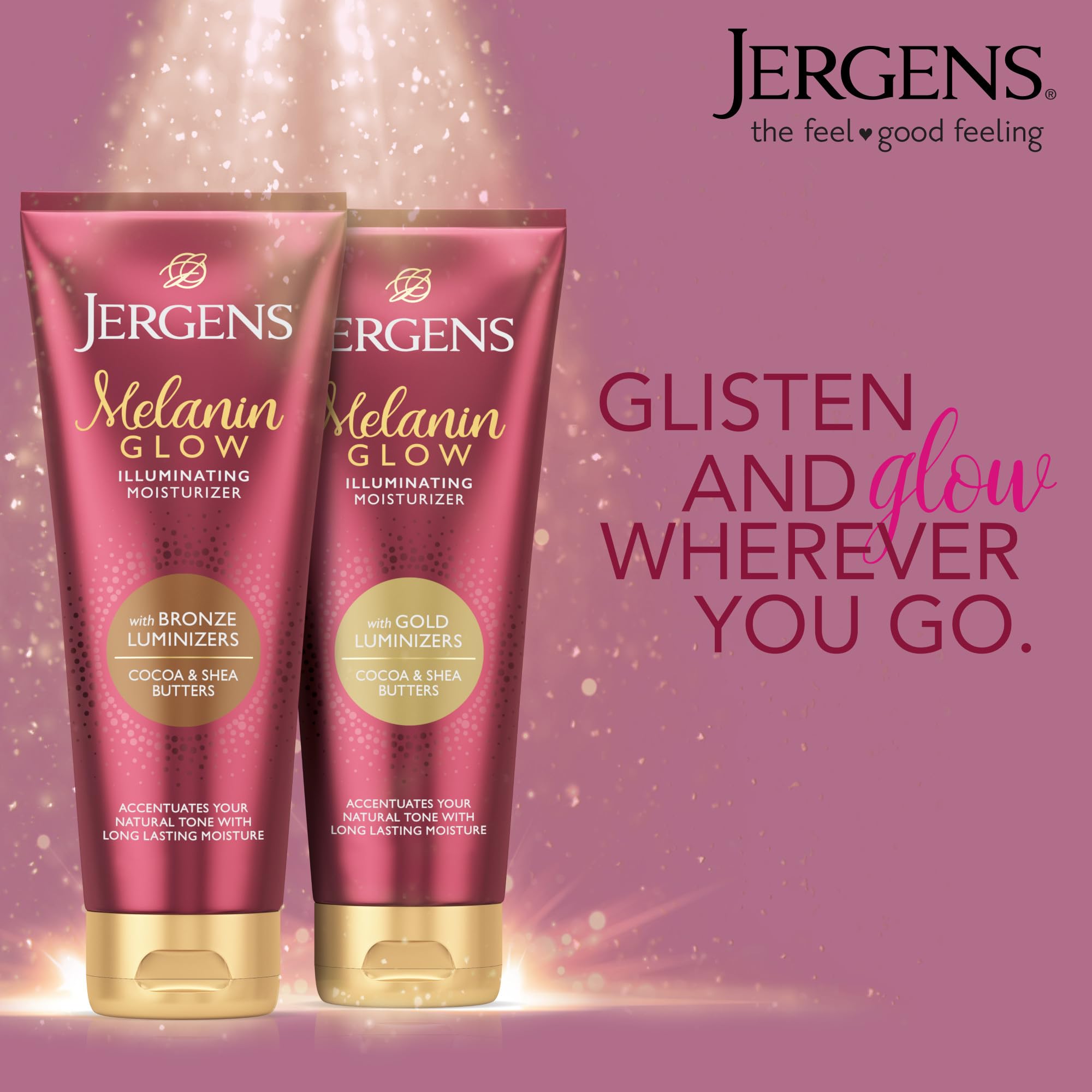 Jergens Hand and Body Lotion, Melanin Glow Illuminating Moisturizer, With Bronze Luminizers, 7 Oz