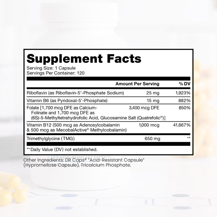 Pure TheraPro Rx Methylated B Complex Vitamins Made in USA, 4 Month Supply | Methyl B Complete Quatrefolic 5-MTHF Folate, B12 Methylcobalamin, TMG Trimethylglycine, Methylfolate | Pharm Grade