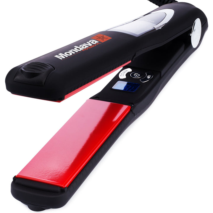MONDAVA PROFESSIONAL 1 Ceramic Tourmaline Ionic Flat Iron Hair Straightener - Dual Voltage Adjustable Digital Technology, Straighten & Style Wild Hair Fast, Perfect For All Types (PULSE Vibrating)