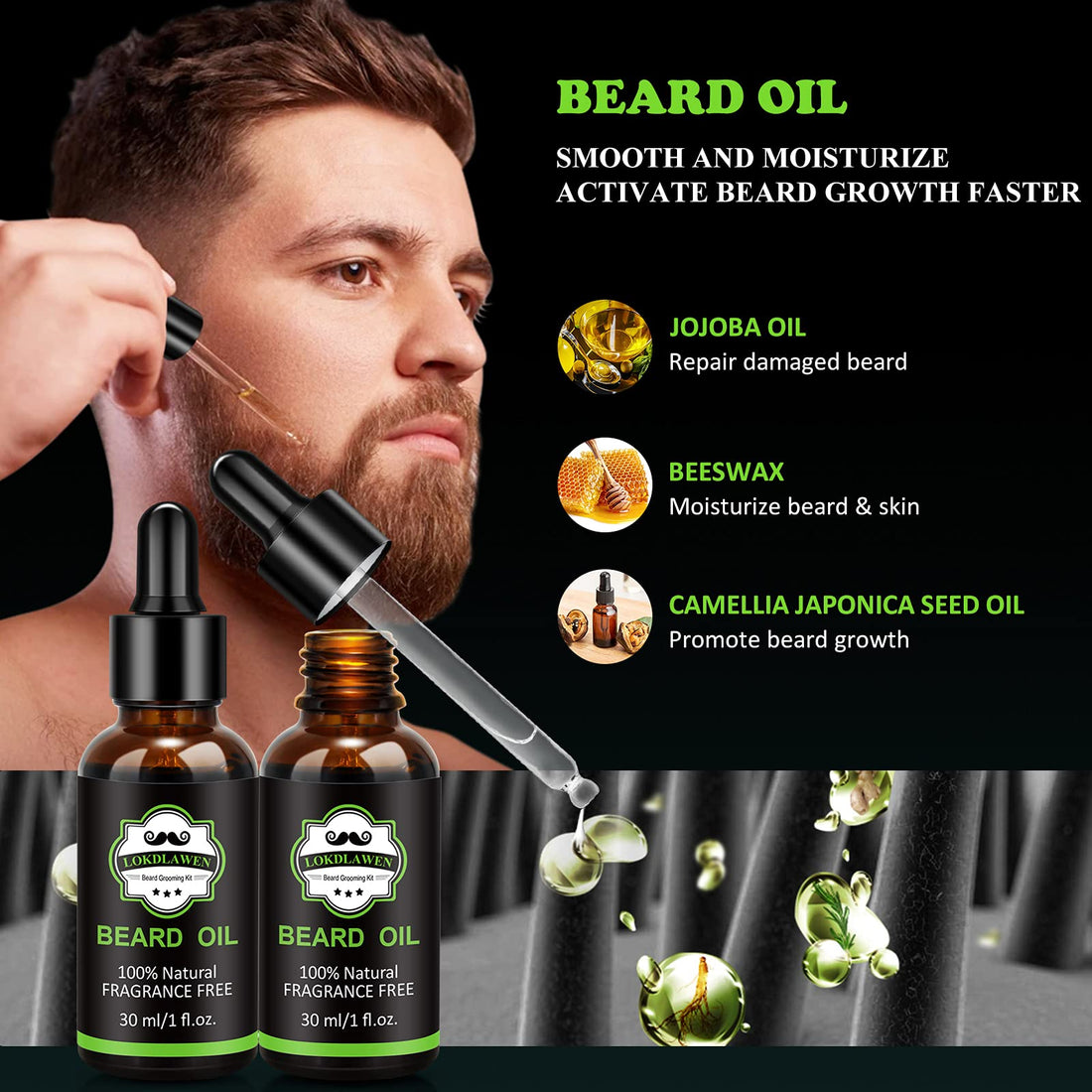 LOKDLAWEN Beard Kit for Men with Beard Wash, Beard Conditioner, Beard Oil, Beard Balm, Brush, Comb, Scissors, Storage Bag, Gifts for Men Dad Husband Boyfriend