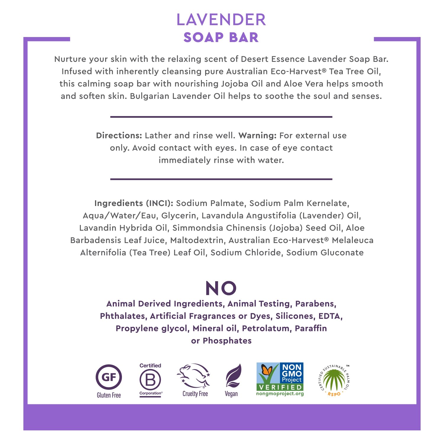 Desert Essence Lavender Soap Bar - 5 Oz - Promotes Cell Regeneration - Refreshing Rich Scent - Tea Tree Oil - Aloe Vera - Jojoba & Palm Oil - Cleanses & Soothes Skin