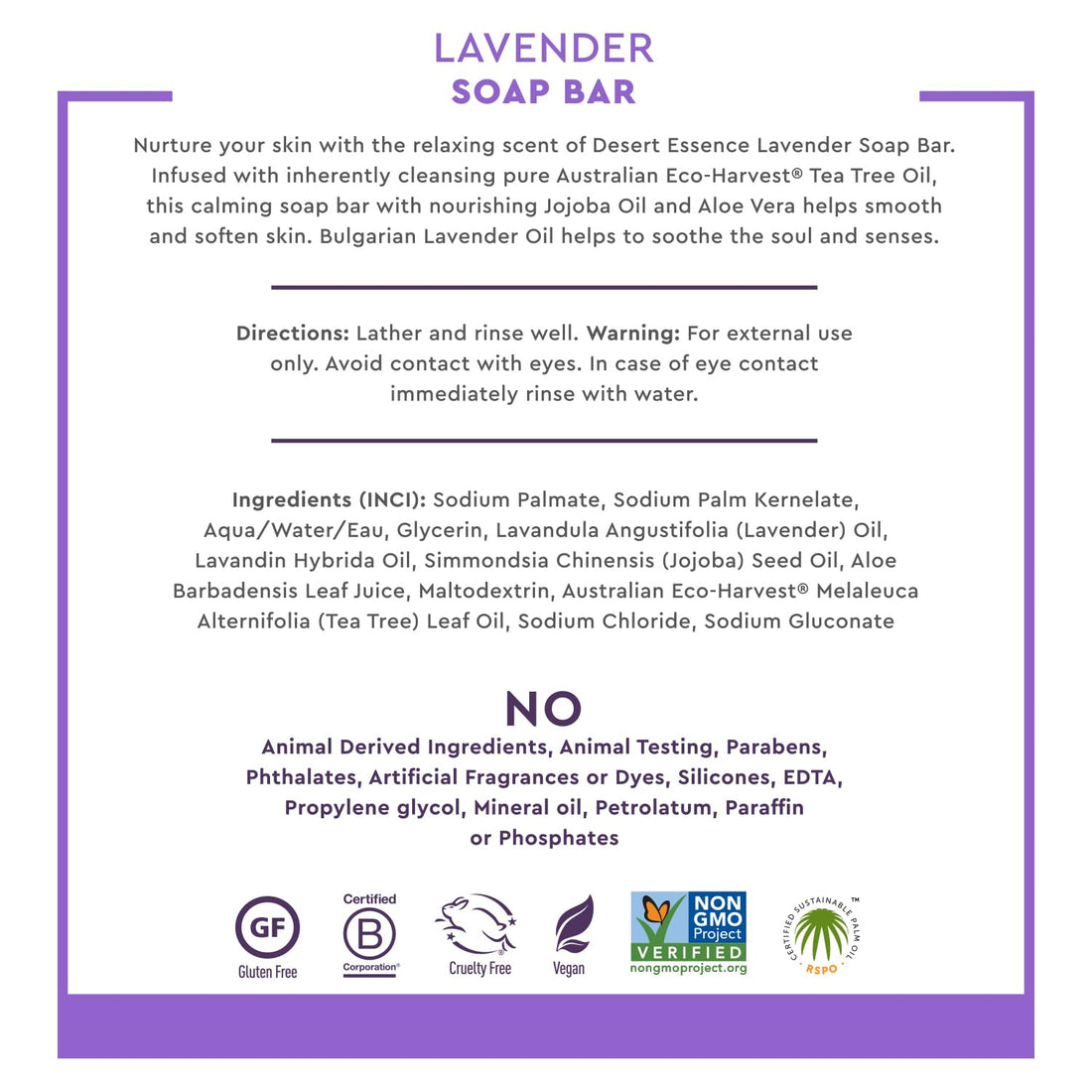 Desert Essence Lavender Soap Bar - 5 Oz - Promotes Cell Regeneration - Refreshing Rich Scent - Tea Tree Oil - Aloe Vera - Jojoba & Palm Oil - Cleanses & Soothes Skin