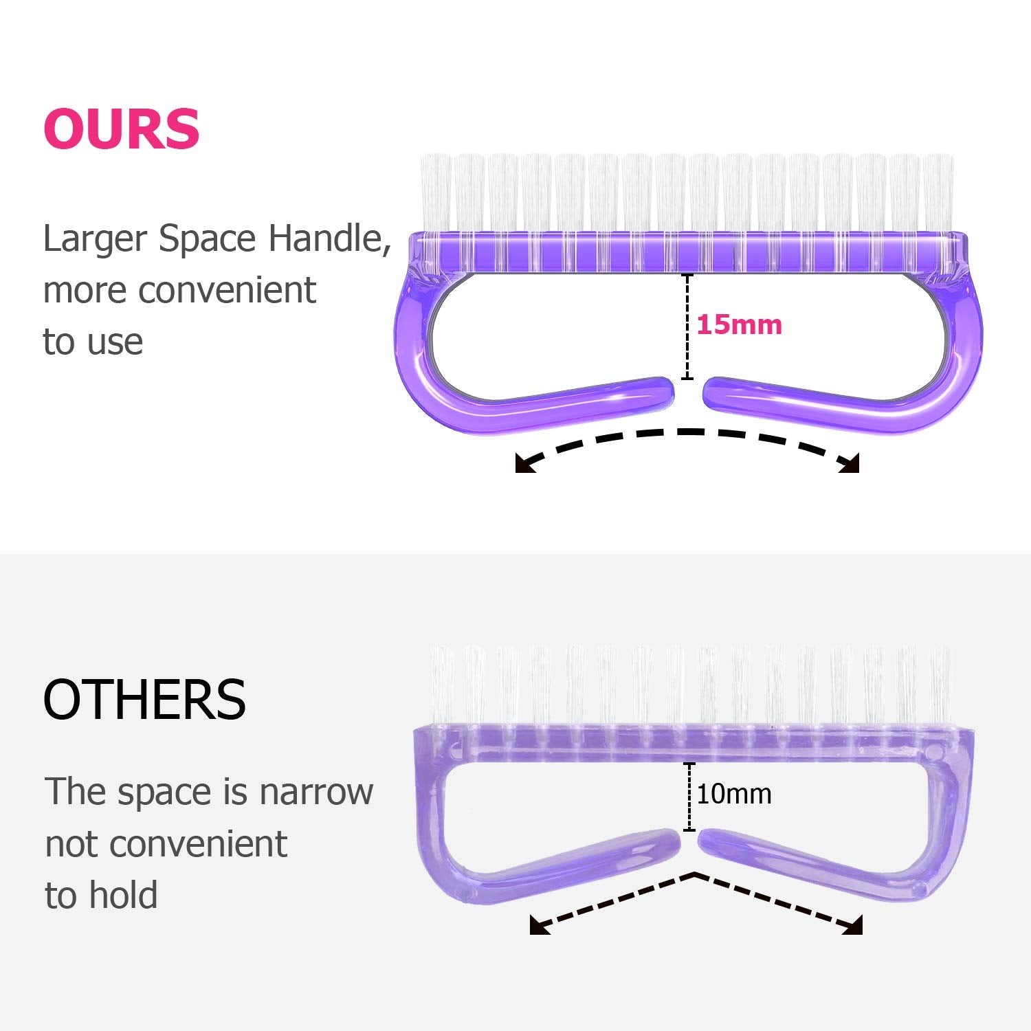 Larbois Handle Grip Nail Brush, Hand Fingernail Brush Cleaner Scrubbing Kit Pedicure for Toes and Nails Men Women (4 Pack) (Color-2)