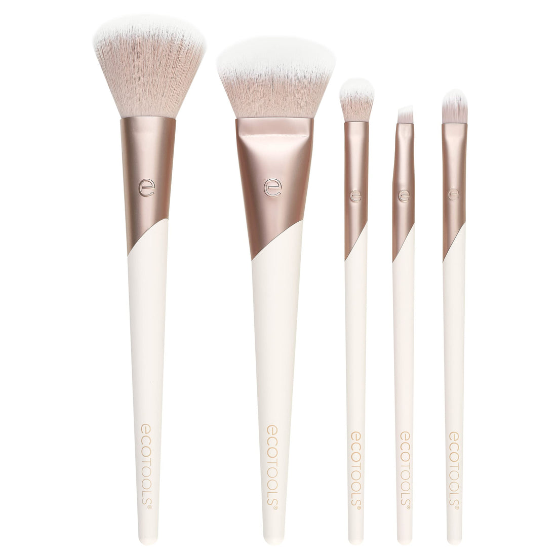 EcoTools Luxe Natural Elegance Professional Face Makeup & Foundation Brush Set, For Face, Cheek, and Eye Makeup, Ecofriendly Makeup Brushes, Pink, Luxurious and Glamorous, 5 Piece Set